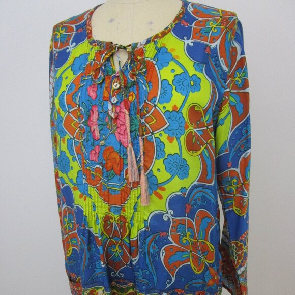 Silk Art Nouveau Tunic Top Bohemian Button Front - Picture 8 of 8